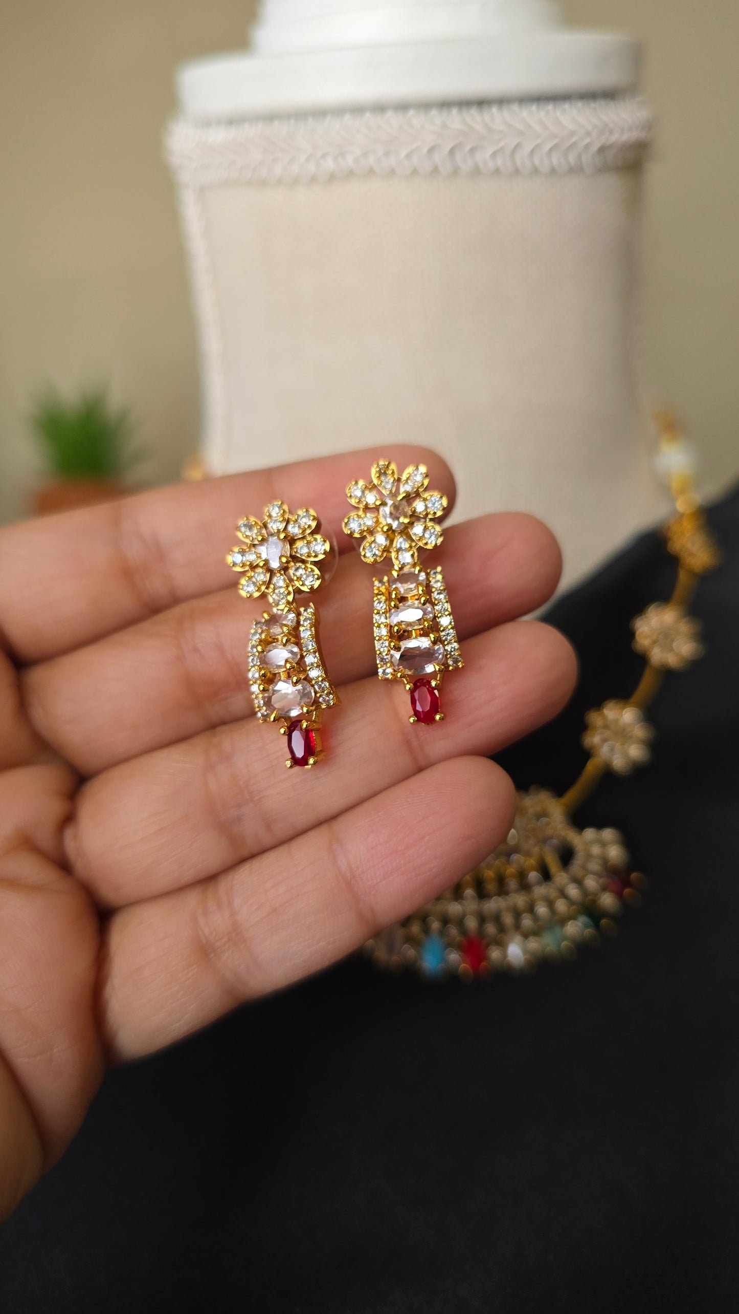 INDIAN MULTI Jewellery -  Necklace set with Ad Cz Navaratna stones Dainty Trendy gifts for women girls